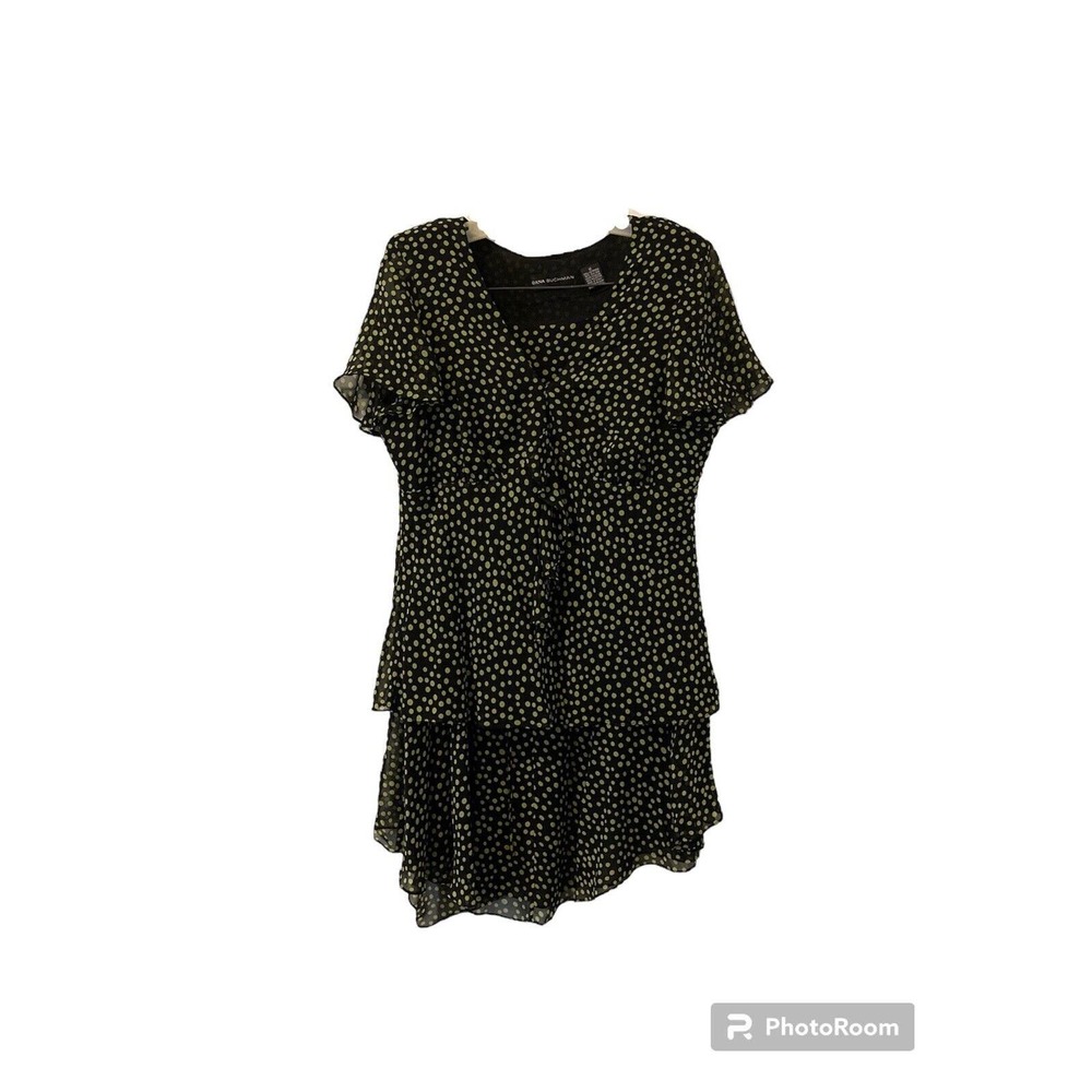 DANA BUCHMAN Black & Green Polka Dot Silk (2) Piece Set Skirt-10 /Top-12